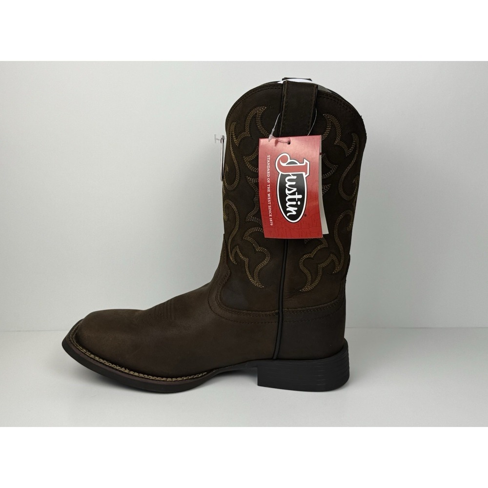 Justin Square Toe Cowboy Leather Boots Men Size 8.5 2E Wide Brown Buffalo SW1001 - Picture 5 of 7